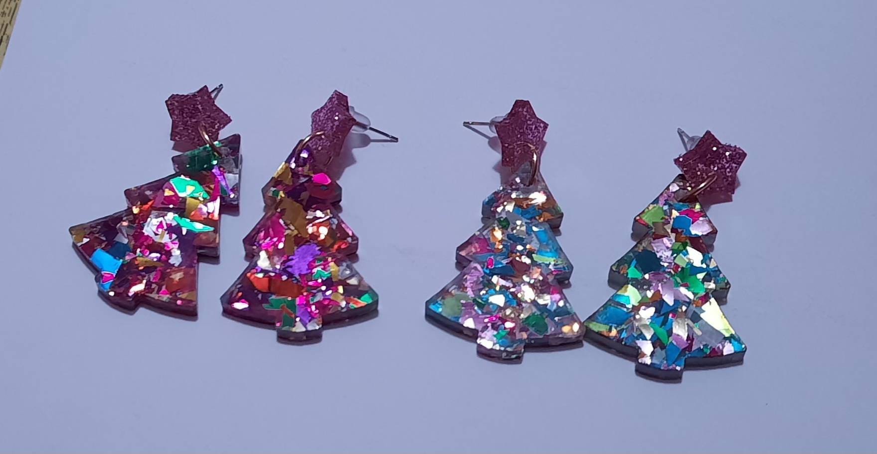 Pastel Holiday Confetti Christmas Tree Earrings, Glittery Tree Earring, Holiday Tree Earrings, Fun Christmas Earrings, Xmas Glitter Earrings
