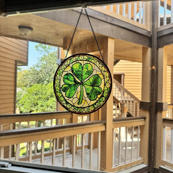 Shamrock Stained Glass Suncatcher, Shamrock Suncatcher, Shamrock Glass ...