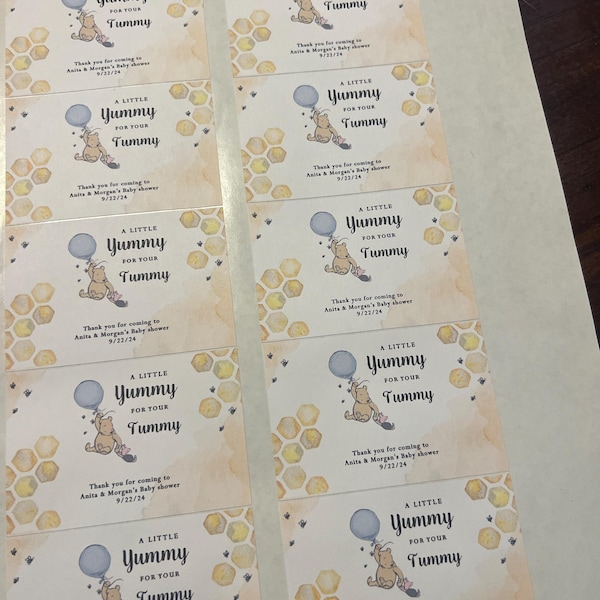48Pcs Classic Winnie Stickers A Little Yummy for Your Tummy Honey Jar Stickers Labels The Pooh Baby Shower Decorations Bee Birthday Party Decorations Food Favors