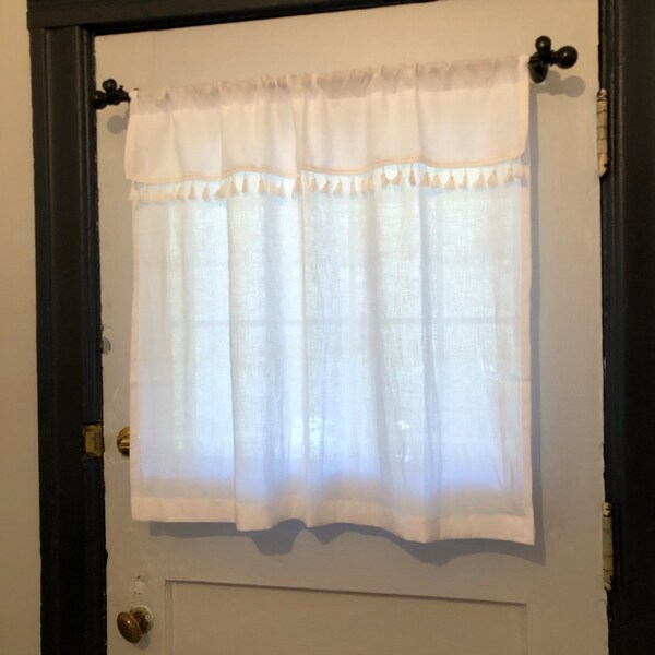 Boho Curtains|white Linen Bohemian Curtains With WHITE Tassels|kitchen Curtains|1 Panel - Etsy
