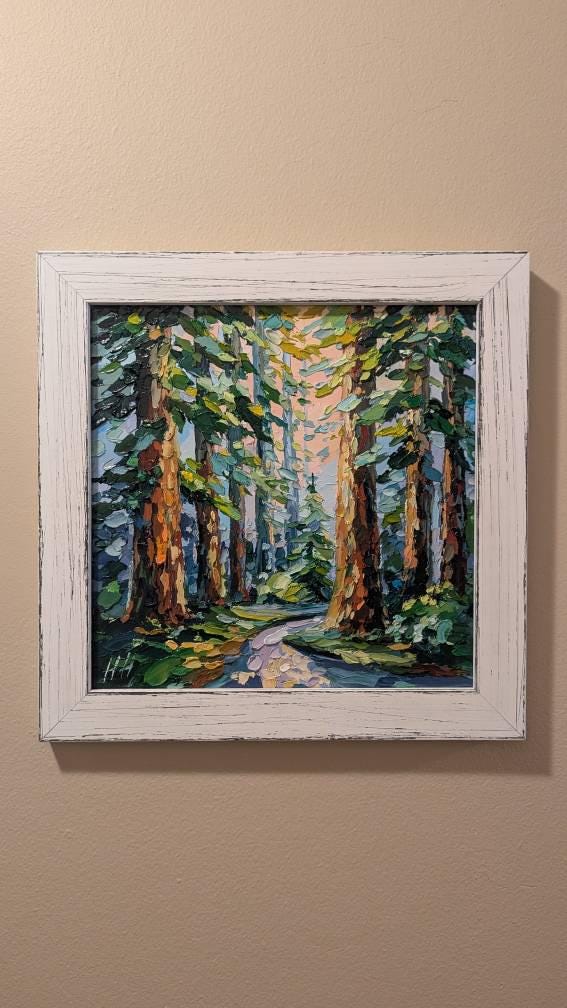 Buyer photo of Giant Sequoia Oil Painting Original Impasto Art - California Redwood Forest L...