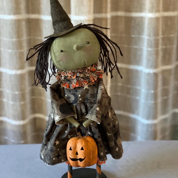 PATTERN Only Primitive Farmhouse Fall Witch Doll Tessa W JACK-O-LANTERN ...