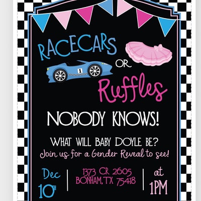Racecars or Ruffles Gender Reveal Invitation Car Gender Reveal Invite ...