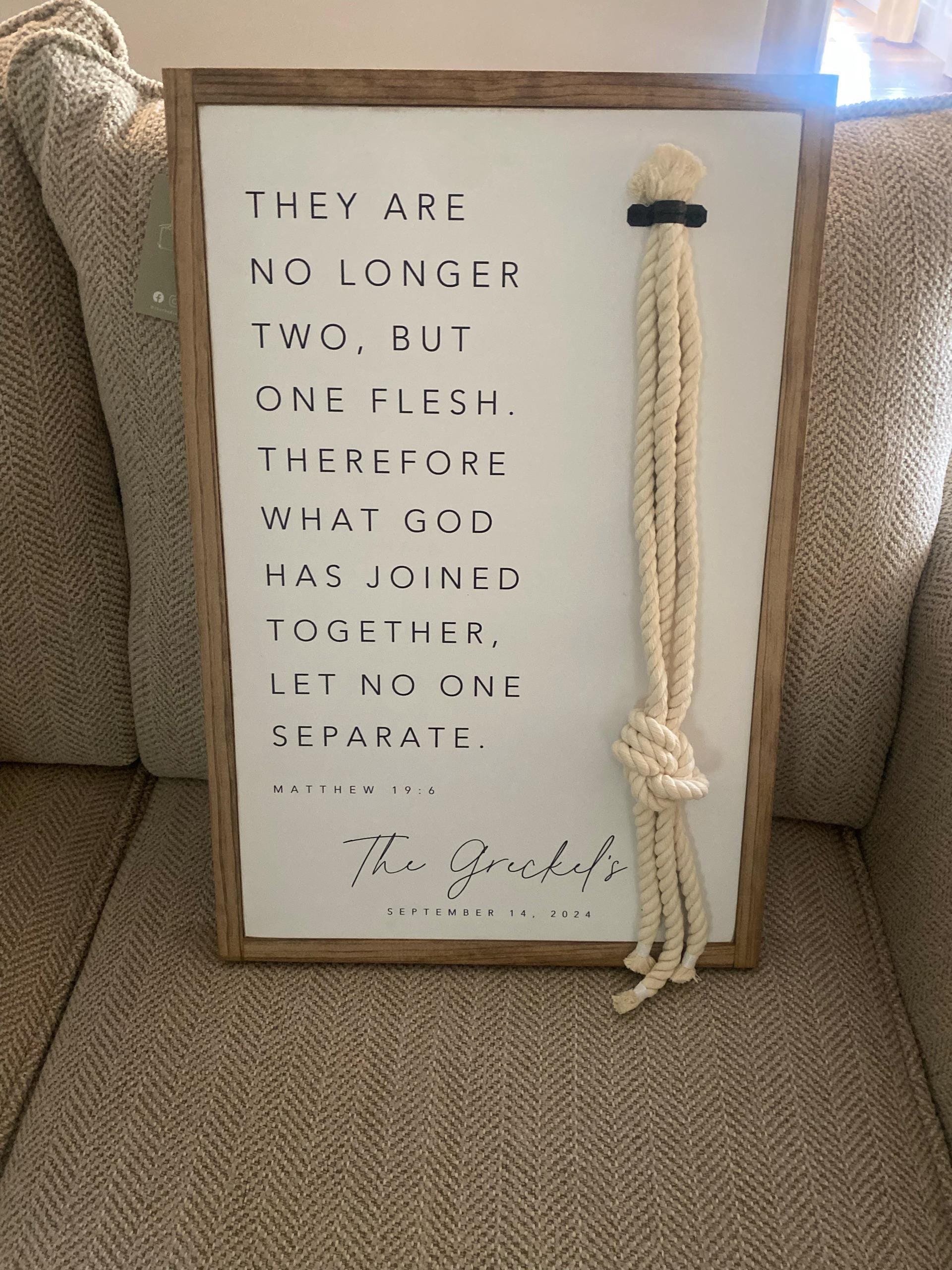 Matthew 19:6 They Are No Longer Two A Cord Of Three Strands Is Not Easily Broken Established Framed Wood Sign Wedding Unity Ceremony Gift