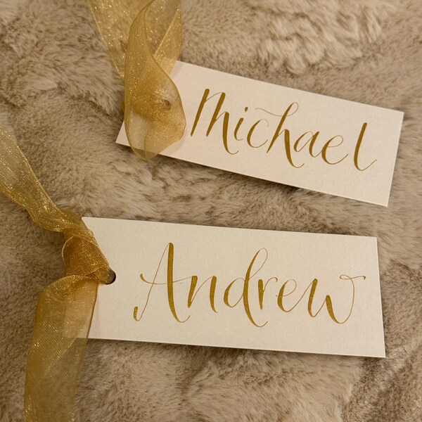Set of 10 Grey Personalised Place Cards & Silver Ribbon - Wedding or ...