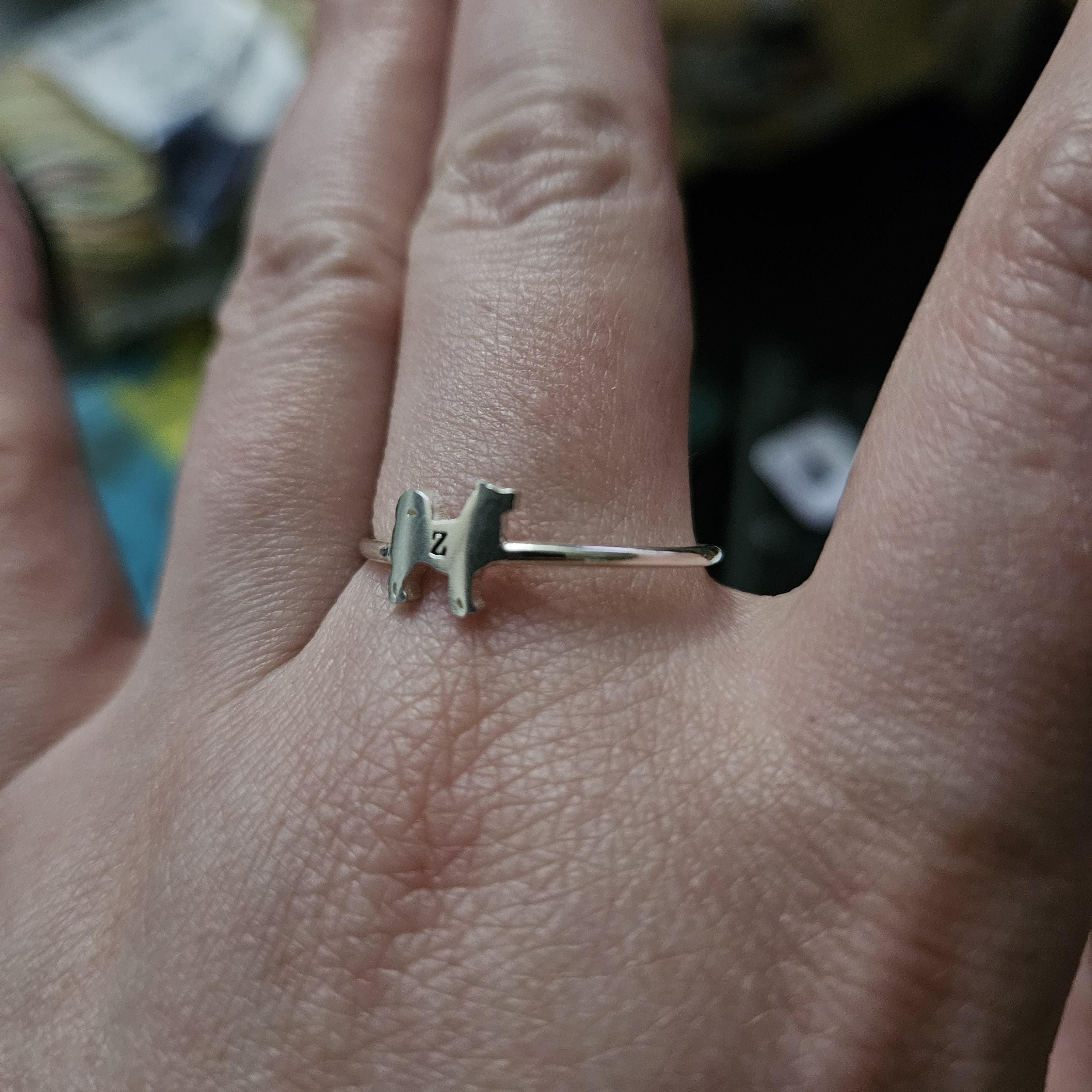 Personalized Initial Pet Ring - Family Animal Jewelry - Custom Dog and Cat Ring - Your Pet Ring - Dog Mom Ring - Cat Mom Jewelry