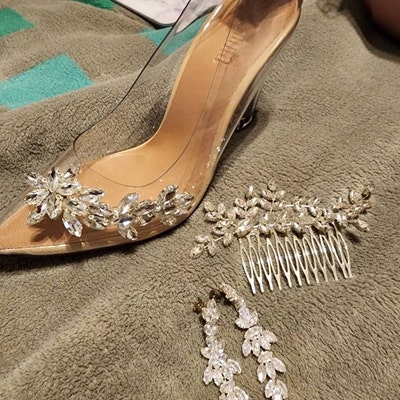 Princess Beige Transparent Flower Heeled Shoes.special Design Shoes ...