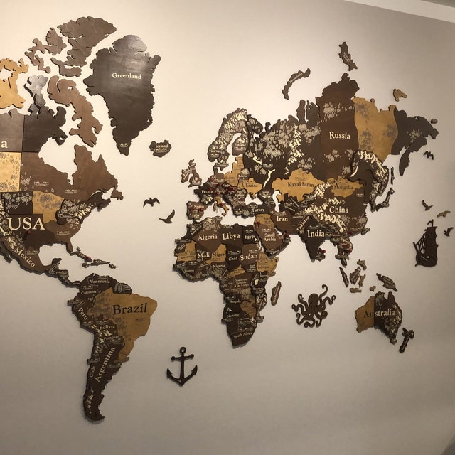 3D Wooden World Map, Wood Push Pin Travel Map, XXL Map Wall