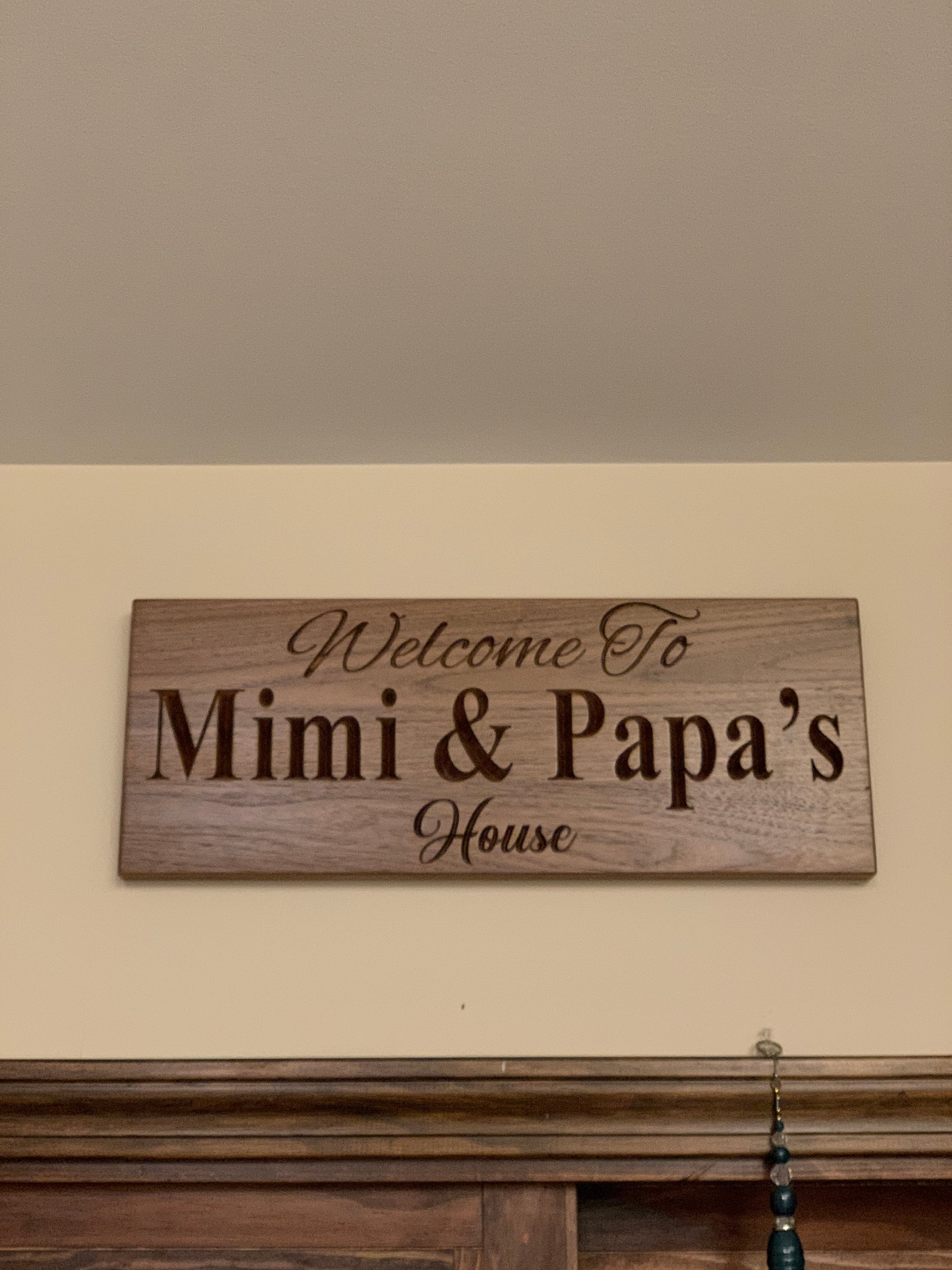Custom Carved Hardwood Family Sign: Mimi & Papa, GiGi and Pops