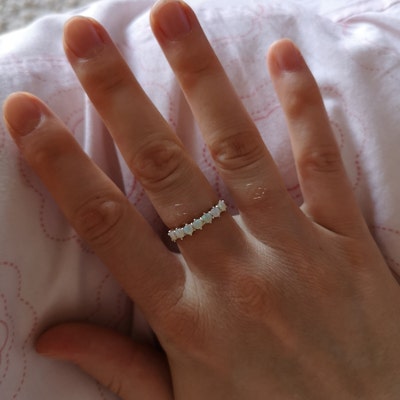 925 Sterling Silver Sapphire & Opal Eternity Ring - Genuine Gemstones, English Hallmarked