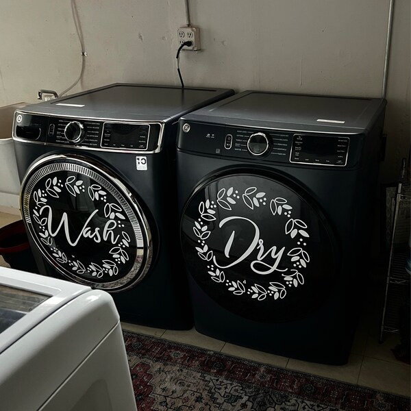 Wash Dry Vinyl Decals, Floral Wreath Laundry Room Decor - Etsy
