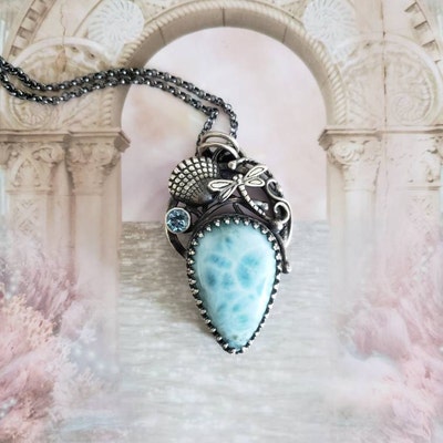 •AEON• aquamarine + rainbow moonstone + silver necklace (18