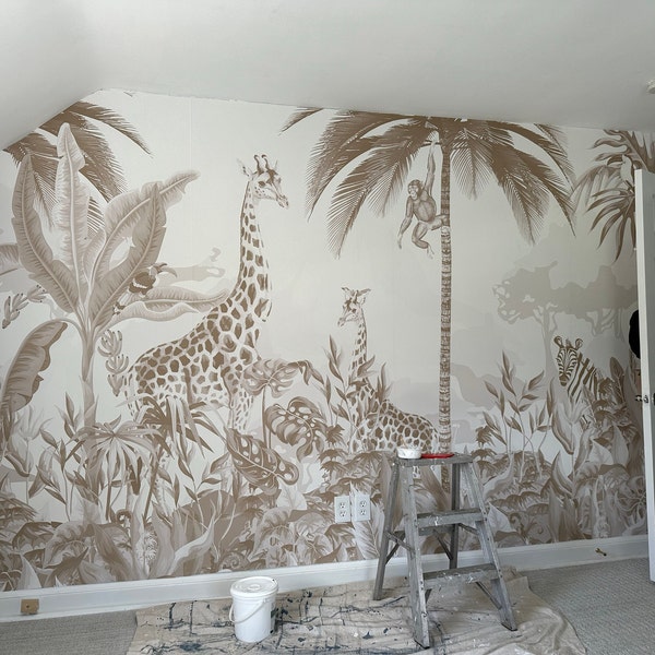 Kids Safari Jungle Animals Wallpaper , Peel and Stick Giraffe Nursery ...