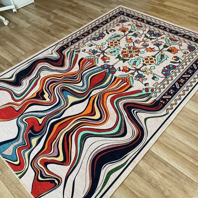 Vintage Handwoven Antique Red and Gray Mix Fluid Pattern Rug - Etsy