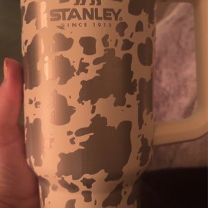 40oz Cow Print Stanley Style Cup with Handle - 360 degree engraving! F