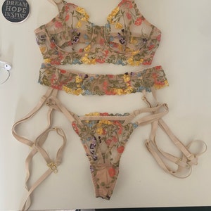 Floral Lace Lingerie-embroidered Lingerie Set-yellow Lingerie Set-nude Mesh  Lingerie-sheer Lingerie -  Canada