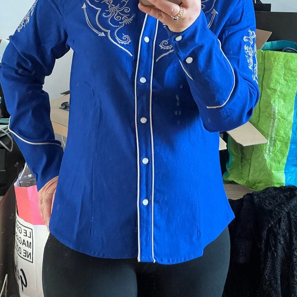 Chemise Western Femme Rough Stock Panhandle Slim – Snap, Manches Longues, Vert/bleu – Taille S