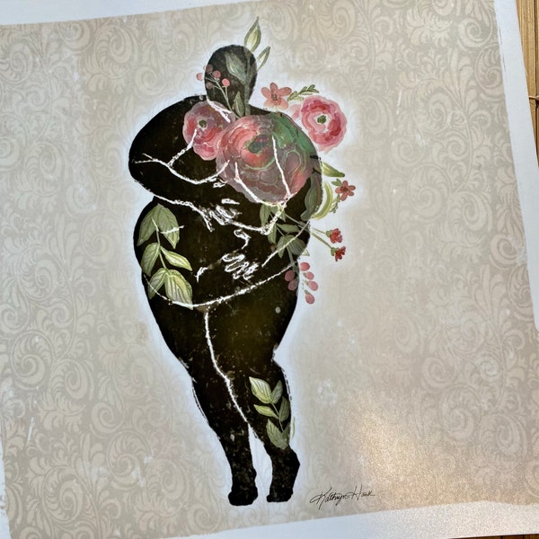 Body Positive Art Print - Floral - Flowers - Spring - Curvy Woman ...
