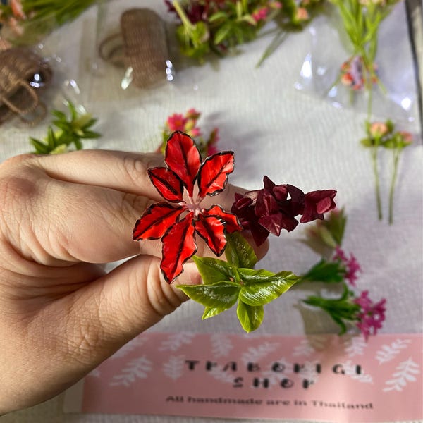 5 Miniature Poinsettia Bunch of Flower,miniature Red Color Flower ...