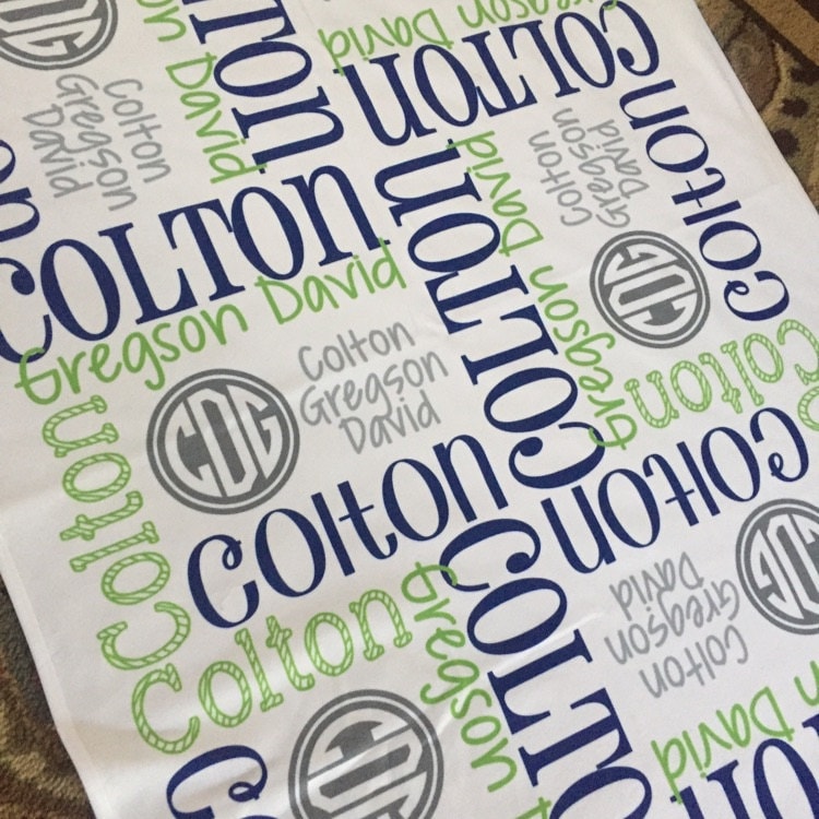 Monogram Baby Blanket- Boy Blanket- Personalized Baby Blanket- Swaddle Receiving Blanket- Baby Shower Gift