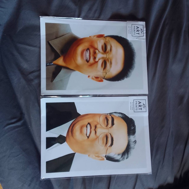 金日成　金正日　写真　ポストカードサイズ 金正日と金日成の肖像画 アートプリント ポスター（フレームなし）北