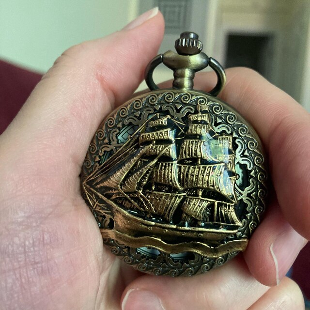 Pocket Watch Sailing Ship : Nautical Theme With Tiger Eye Chain - Etsy