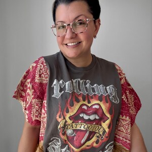 Starry Nights Upcycled Vintage Kantha Upcycled Tee Fits Small to XL