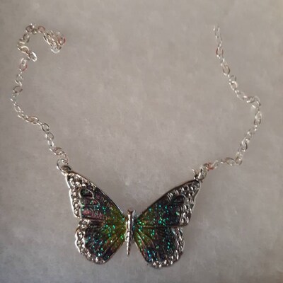 Purple Sparkle Butterfly Necklace, Purple and Green Butterfly Pendant ...