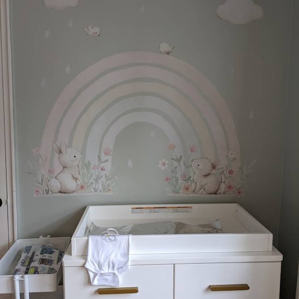 Fabric Wall Decal "rainbow" Nursery Wall Decal, Watercolor Floral ...