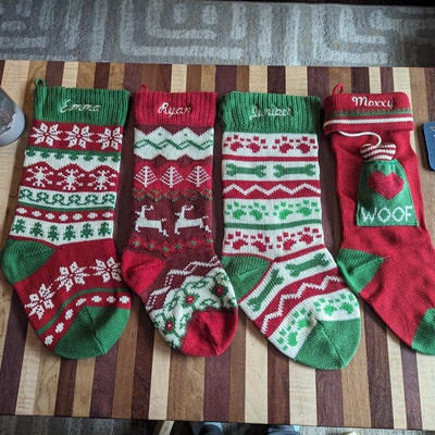 Knitted Christmas Stockings Red IVORY Green Fun Snowflake Family With ...