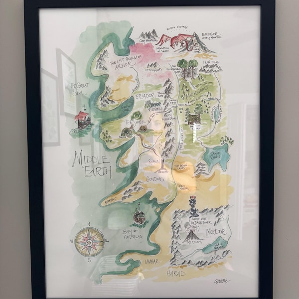 Lord of the Rings Middle Earth Tolkien Watercolor Art Map Print - Etsy