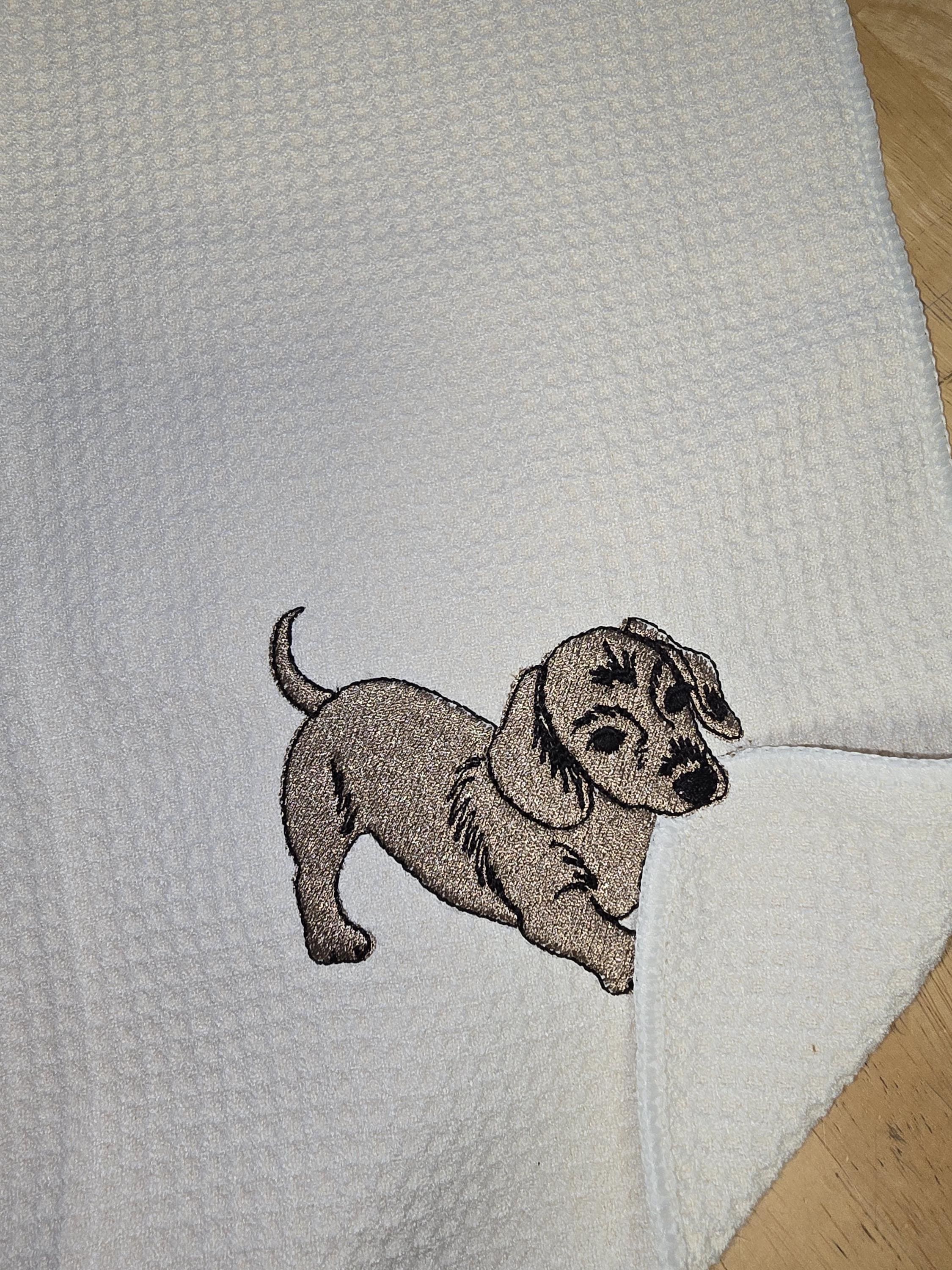 Customer project using Playing Dachshund Puppy embroidery design