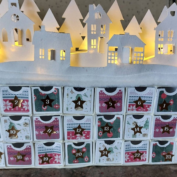 Paper Christmas Village Advent Calendar SVG Cut File - DIY Advent ...