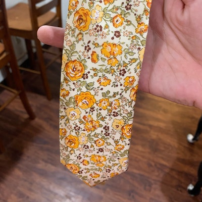 BRUCE Floral Yellow Tie Vintage Floral Necktie Skinny - Etsy