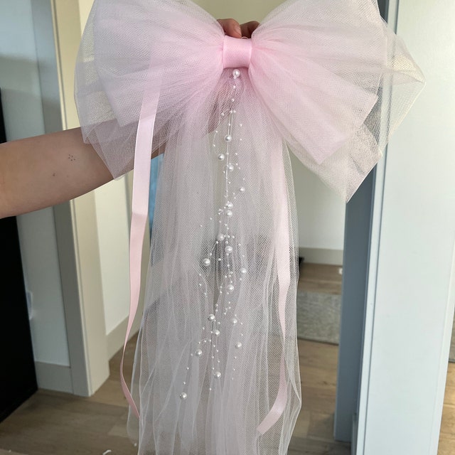 Wedding bow for pews or arch. 10” organza and tulle bow. Pink and white