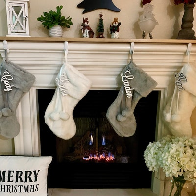 Grey off White Cable Knit Christmas Stockings With Faux Fur - Etsy
