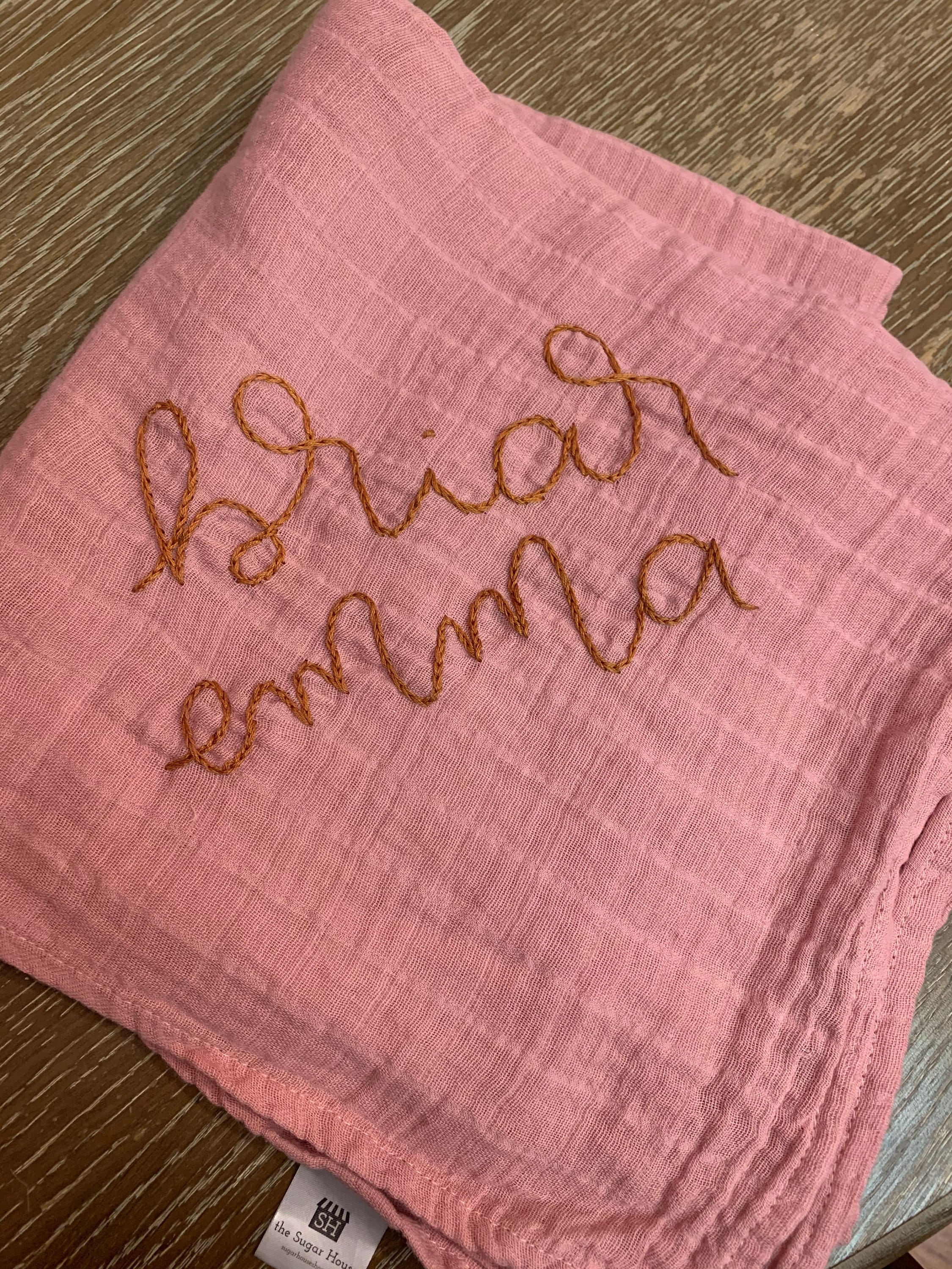 Hand Embroidered Baby Name Swaddle // Muslin Blanket //Name Announcement // Birth Announcement // Gender Reveal // Newborn Photos // Gift