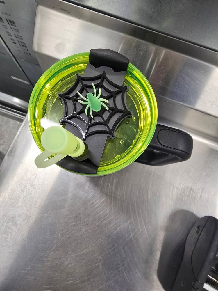 Glow In The Dark Spider Web Halloween Tumbler Topper | 20, 30oz, 40oz, or 64oz Stanley Quencher| Accessory Tag Plate Stanley Flowstate h2.0