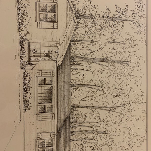 Custom House Sketch, Hand Drawn Home Portrait in Ink, Commissioned ...