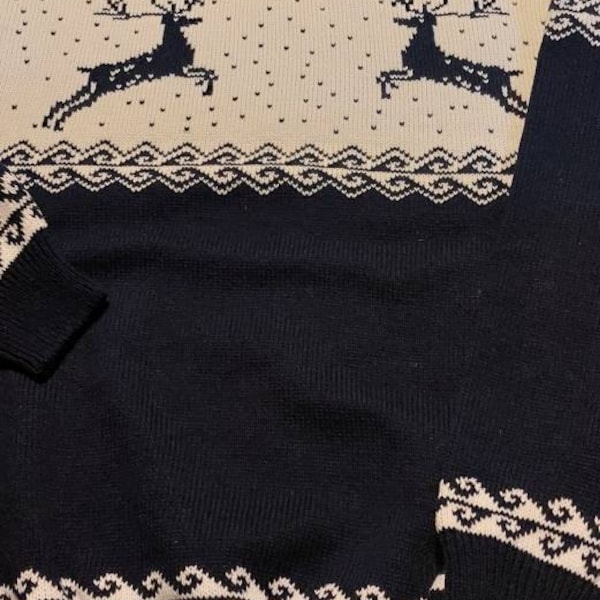Knitted Pullover Crewneck Rib Knit Reindeer Jacquard Christmas Sweater