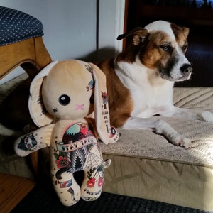 Personalized Tattoo Plushie Biker Bunny personalized gift 100 /% Polyester, your name on a plushie