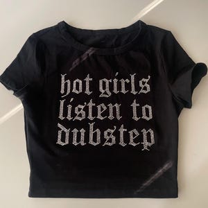 Hot Girls Listen to Dubstep Rhinestone Crop Top (rave Outfit, Rave