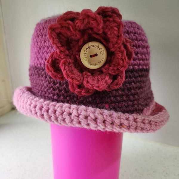 Crochet Hat & Flower PATTERN, Infant to Adult Sizes, Easy Rolled Brim ...