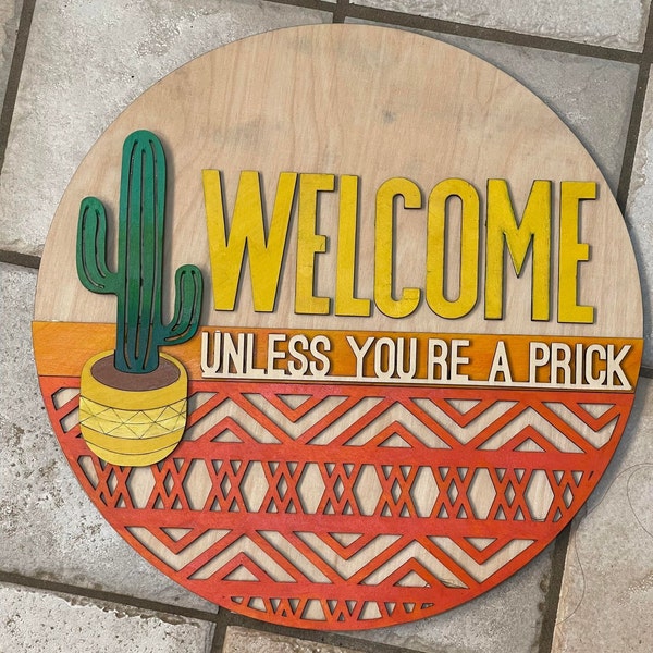 Snarky Cactus Welcome Sign SVG, Western Style Door Hanger, Funny Boho ...