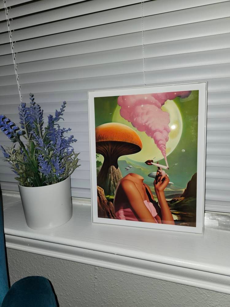 Egoless (Retro Surreal Art, Mushroom Art, Cannabis Poster, Vintage Wall Print, Trippy Wall Art)