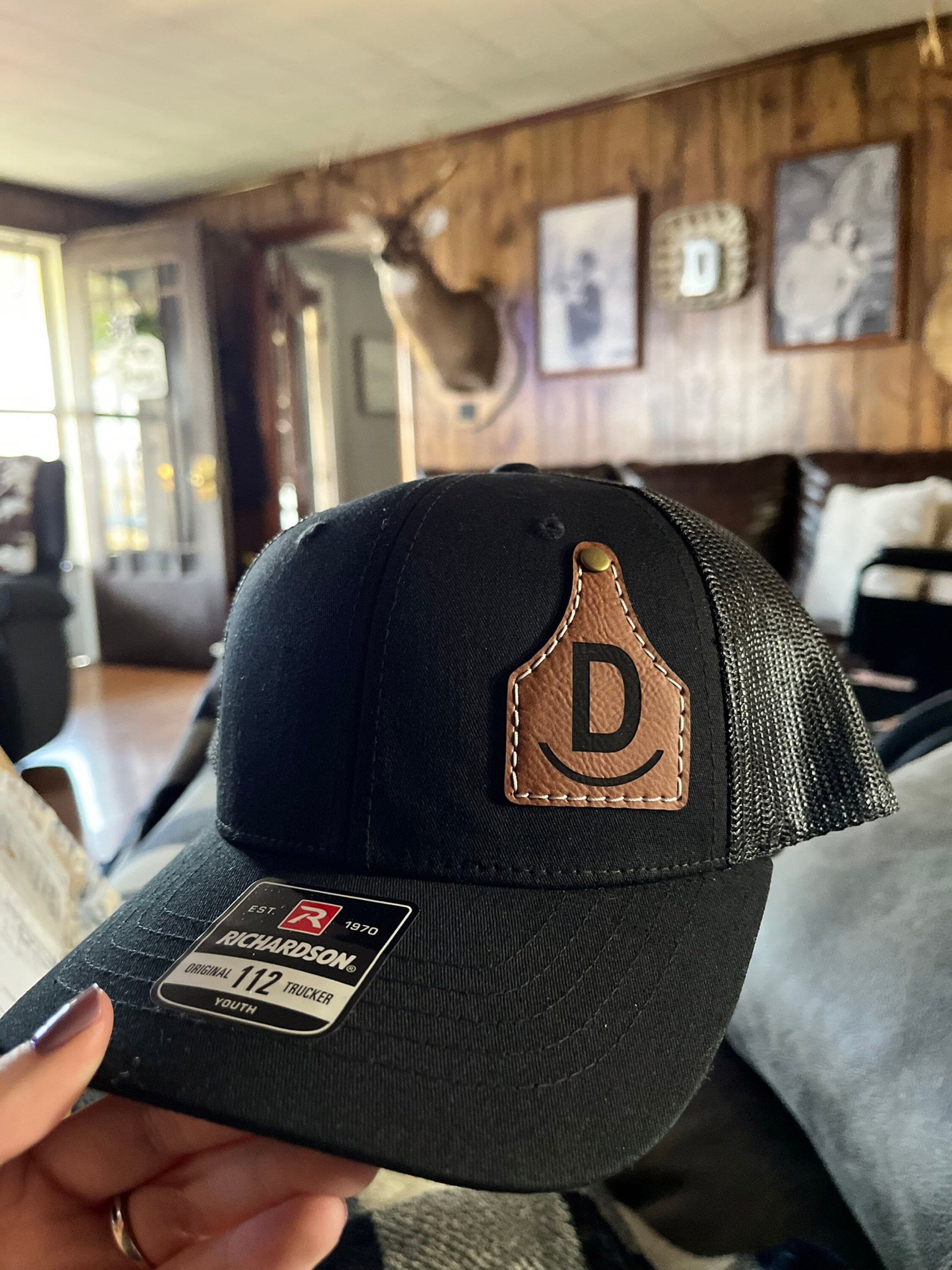 Custom Cow Tag Hat Kid Size, Cattle Tag Rancher Hat, Personalize Baby Toddler Youth kid Cowboy cap, ranch brand logo initials leather patch