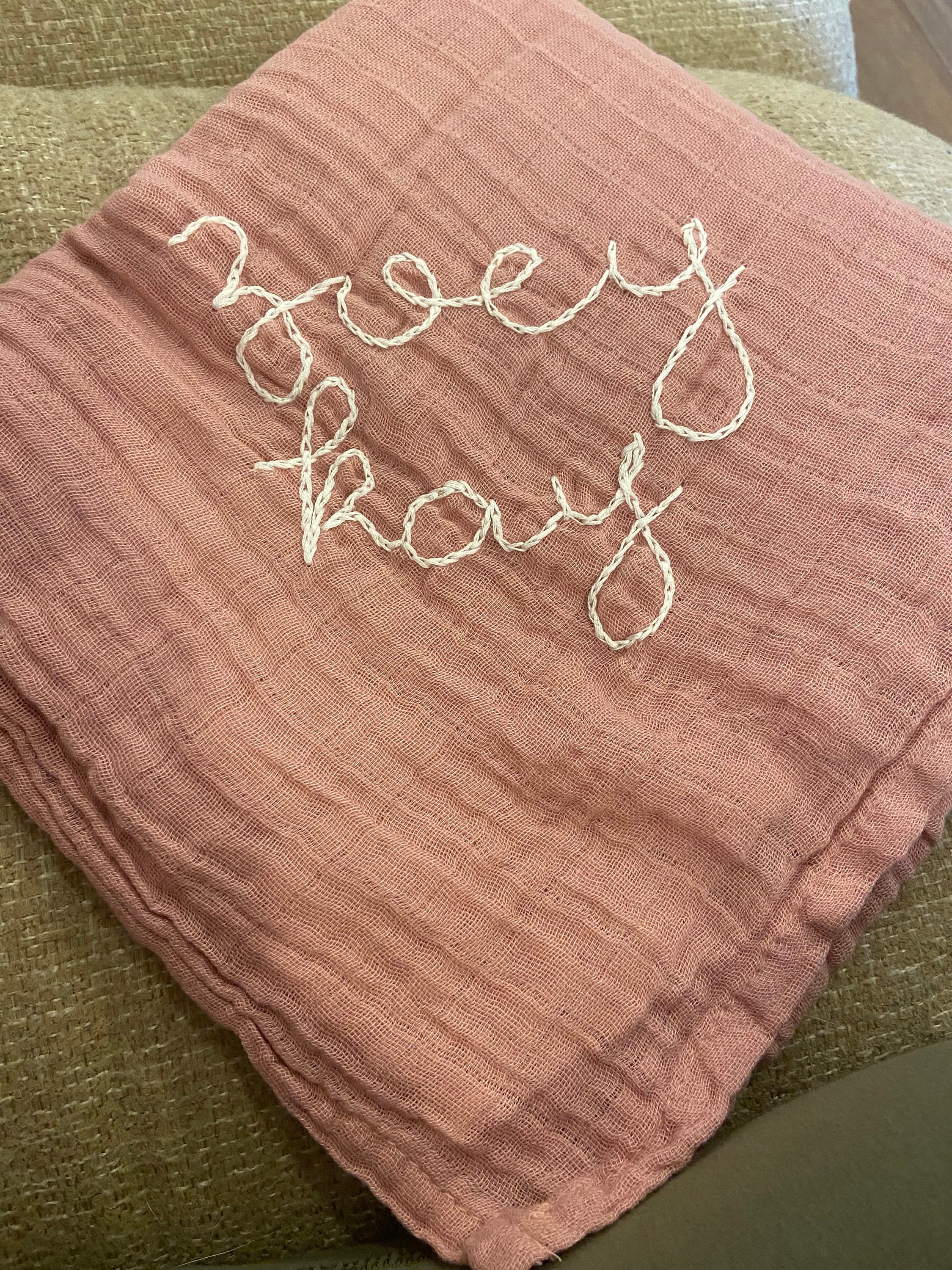 Hand Embroidered Baby Name Swaddle // Muslin Blanket //Name Announcement // Birth Announcement // Gender Reveal // Newborn Photos // Gift