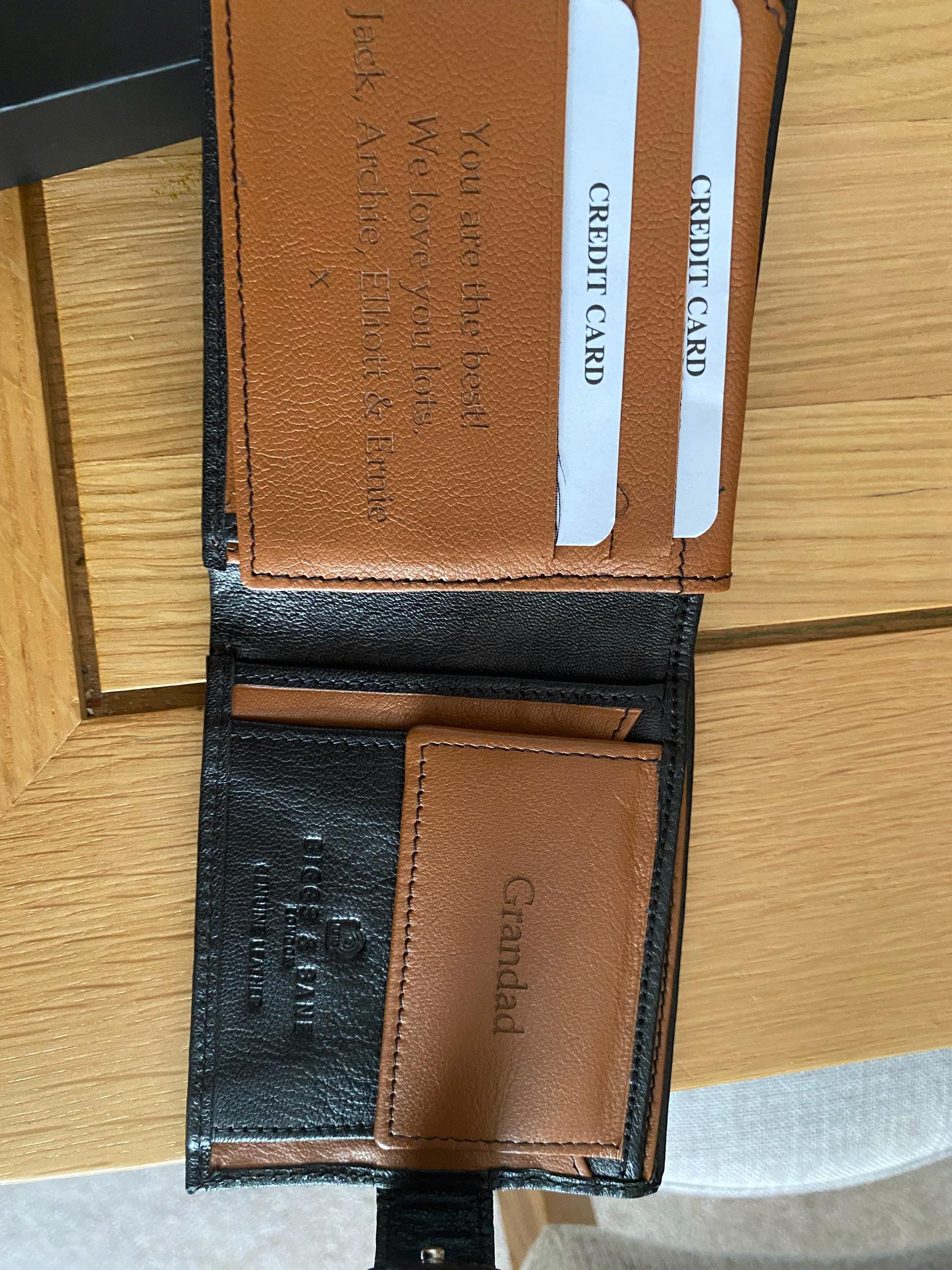 Personalised Engraved Men&#39;s Wallet, Genuine Soft Black Leather Wallet, Personalized Gift for Him, Boyfriend, Husband, Dad, Christmas Gift