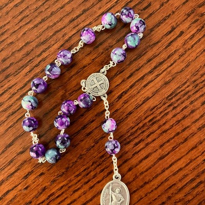 Wooden Bead Rosary With Saint Benedict Medal - Handcrafted Prayer Beads With Gift Pouch