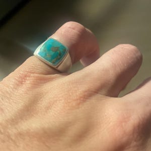 Genuine Rectangle Turquoise Ring, Vintage Sterling Silver Genuine Rectangle Turquoise Ring, Vintage Sterling Silver